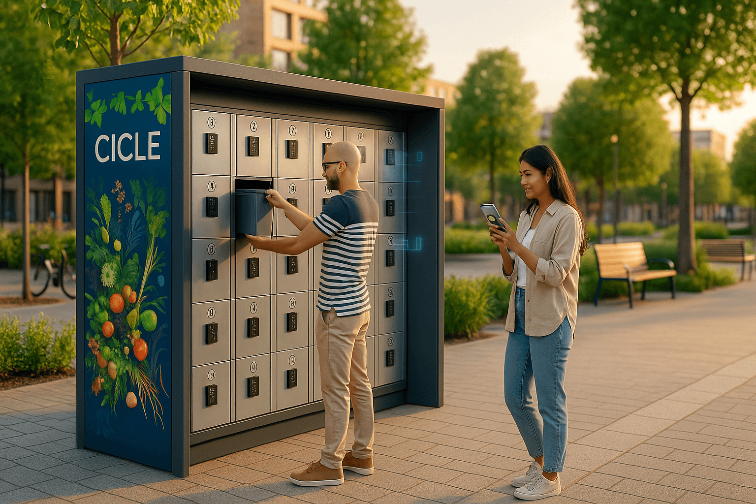 Station Cicle avec des habitants en train de déposer des biodéchets